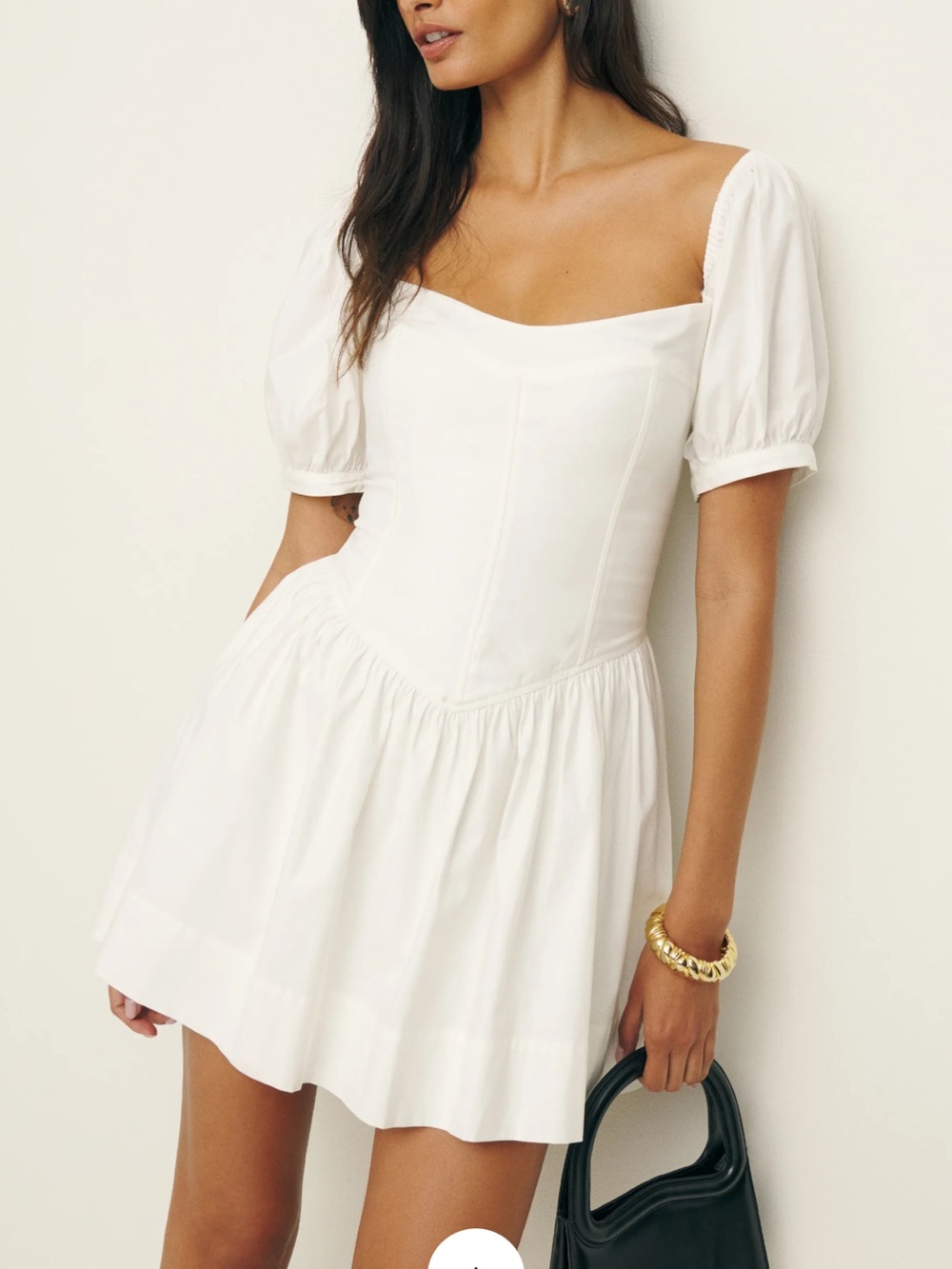 Reformation White Puff Sleeve Mini Dress